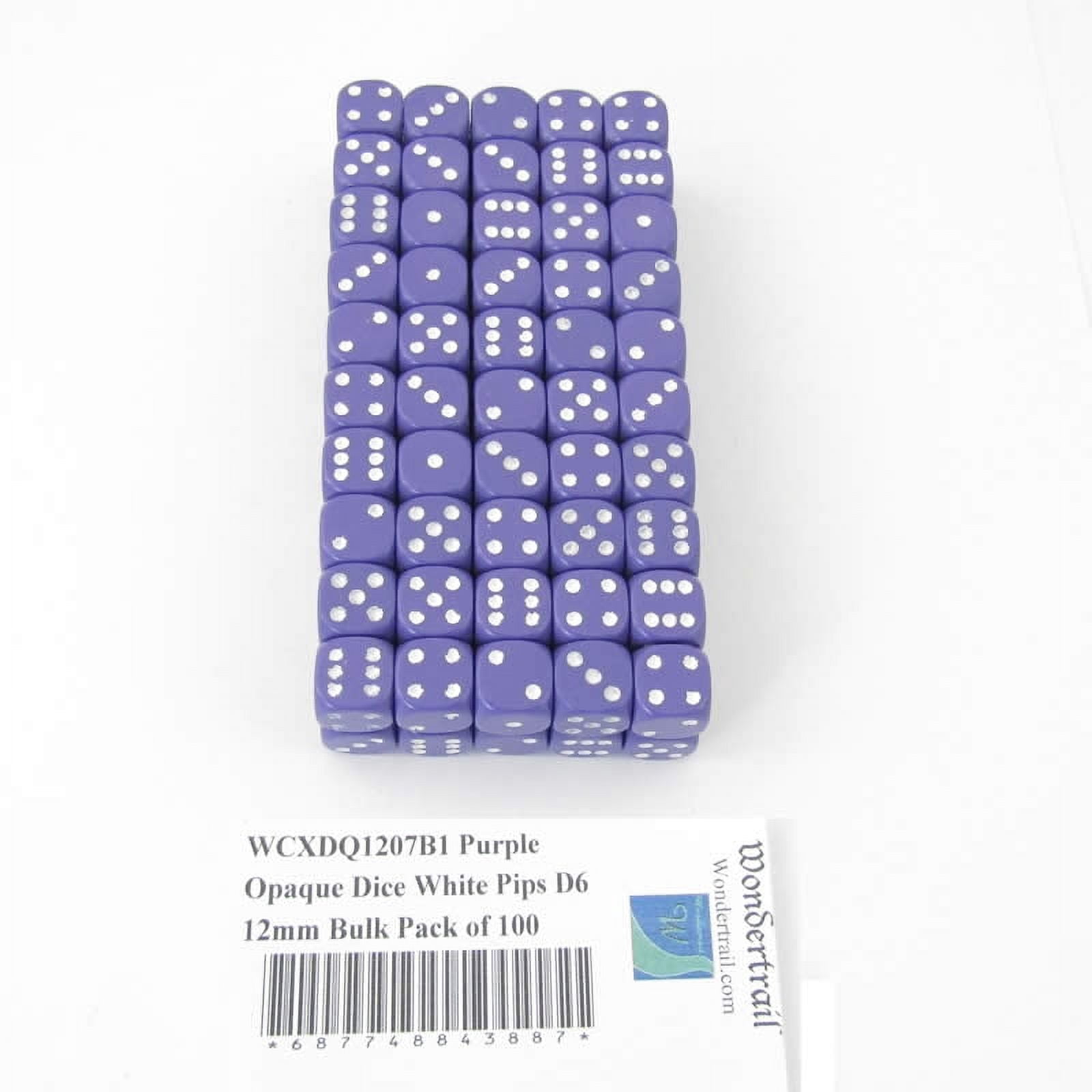 Purple Opaque Dice with White Pips D6 12mm (1/2in) Bulk Pack of 100 Wondertrail
