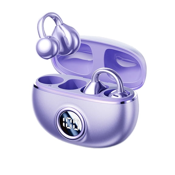 Purple True Wireless Earclip Bluetooth 5.4 Earbuds Open Ear High Battery Low Latency Dual Mic Noise Reduction