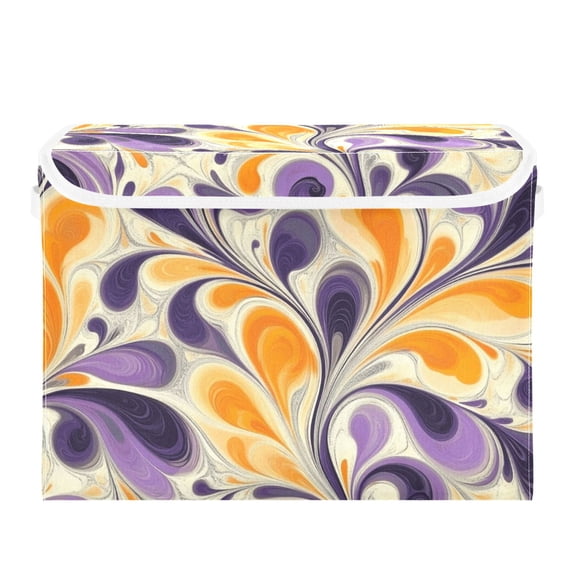 Purple Orange Abstract Art Large Storage Bins with Linen Collapsible Lid Storage Box 16.7 x 12.6 x 11.8in