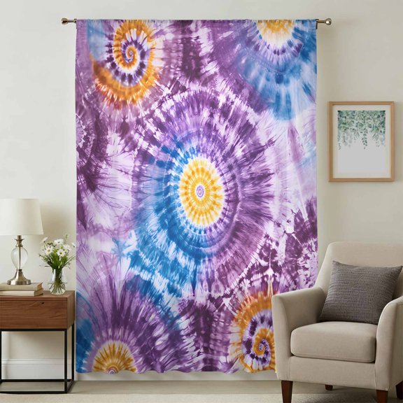 Purple Orange Blue Sheer Curtains 45 Inches Long, Ethnic Modern Abstract Geometric Light Filering Curtains, Breathable Simi Curtain Privacy Drapes for Kitchen Bathroom Small Window Treatment
