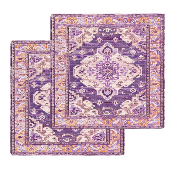 Purple Orange Boho Kitchen Dish Towels for Drying Dishes Set of 2, Ethnic Geometric Middle Century Art Waffle Weave Microfiber Hand Tea Bathroom Towels Quick Dry & Absorbent Towel 12x12