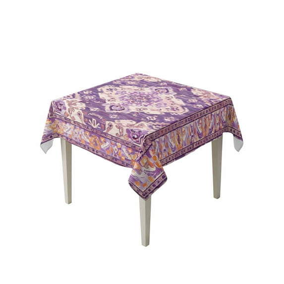 Purple Orange Boho Table Cloth, Ethnic Geometric Middle Century Art Waterproof Tablecloth for Square Tables, Reusable Washable Fabric Table Cover for Restaurant Kitchen Dining Tables 60"x60"