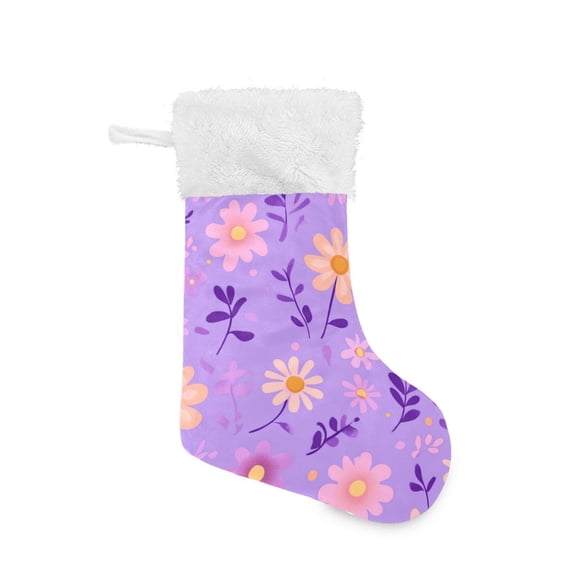 Purple Orange Daisies Flowers Leaves Christmas Stockings Large Capacity 18 inch Gift Bag with Hook Xmas Holiday Decor 1 Pack