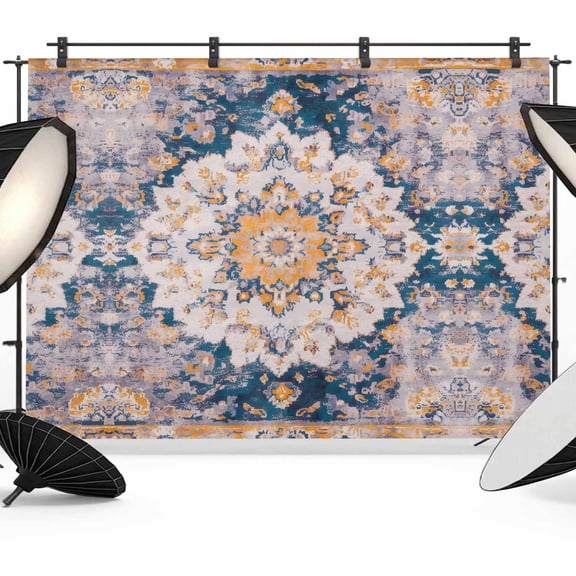 Purple Orange Ethnic Backdrop for Photoshoot, Photography Photo Studio Background Wall Backdrop, Traditional Tribes Floral Back Drop Banner Panel for Portraits Wedding Live Streaming Decor 7x5Ft