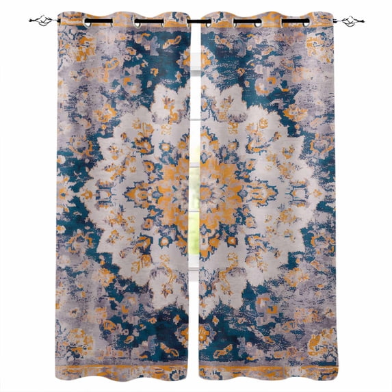 Purple Orange Ethnic Blackout Curtains for Bedroom Living Room Darkening Curtains 84 Inch Length 2 Panels Set Traditional Tribes Floral Window Curtain Window Treatment Grommet Drapes 52"x84"