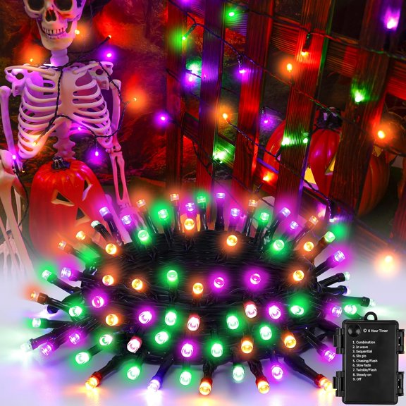 Purple Orange Green Halloween Battery String Lights for Spooky Decorations