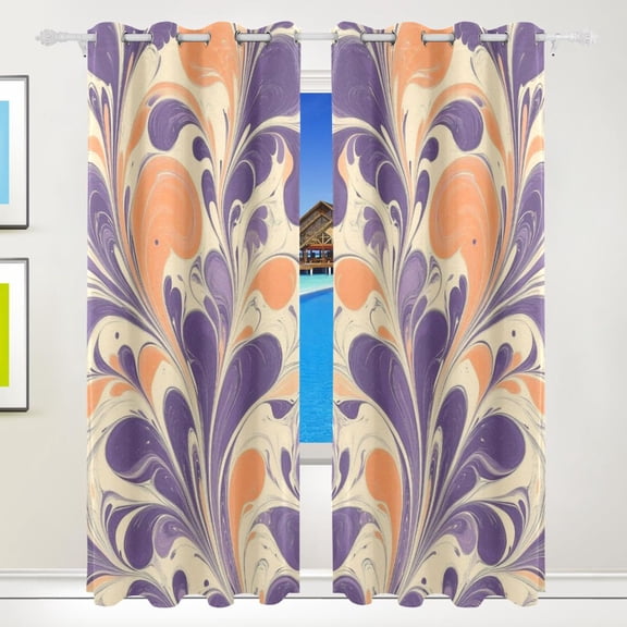 Purple Orange Line Art Blackout Curtains for Living Room Bedroom 55W x 72/84L Insulated Window Drapes 2 Panels