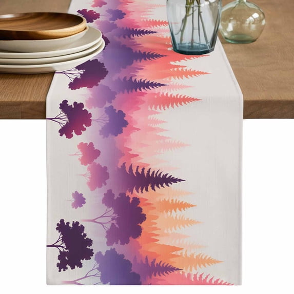 Purple Orange Ombre Forest Table Runner 72 Inches, Tree Modern Abstract Art Bed Runner Dresser Scarves Tabletop for Indoor Outdoor Parties/Ceremony/Banquet, 14" x 72"