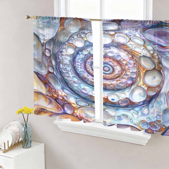 Purple Orange Sheer Curtains 54 Inch Length 2 Panels Set, Modern Abstract Art Moire Voile Window Treatment Rod Pocket Short Kitchen Curtains Drapes for Bedroom 52"x54"x2