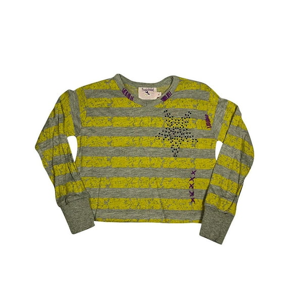 Purple Orchid - Little Girls Long Sleeve Cropped Top 35931-5 (Yellow/Grey Stripe)