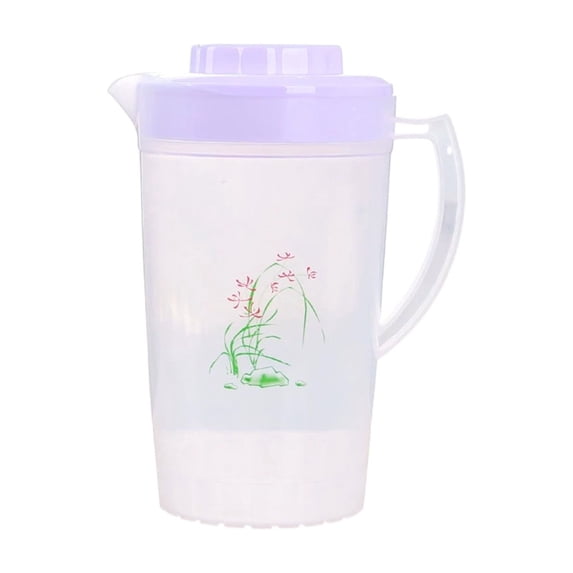 Purple Orchid Print Cold Water Pitcher, BPA-Free Plastic Water Jug with Lid & Handle for Home Kitchen Summer Use