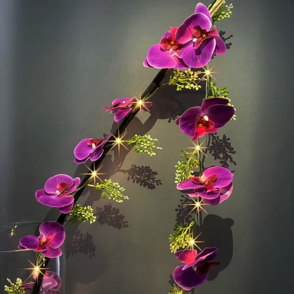 Purple Orchid Vine Lights,Artificial Phalaenopsis Flower Garland with 220LED Fairy Lights for Valentines Day Wedding Party Table Centerpiece Arrangement Decor
