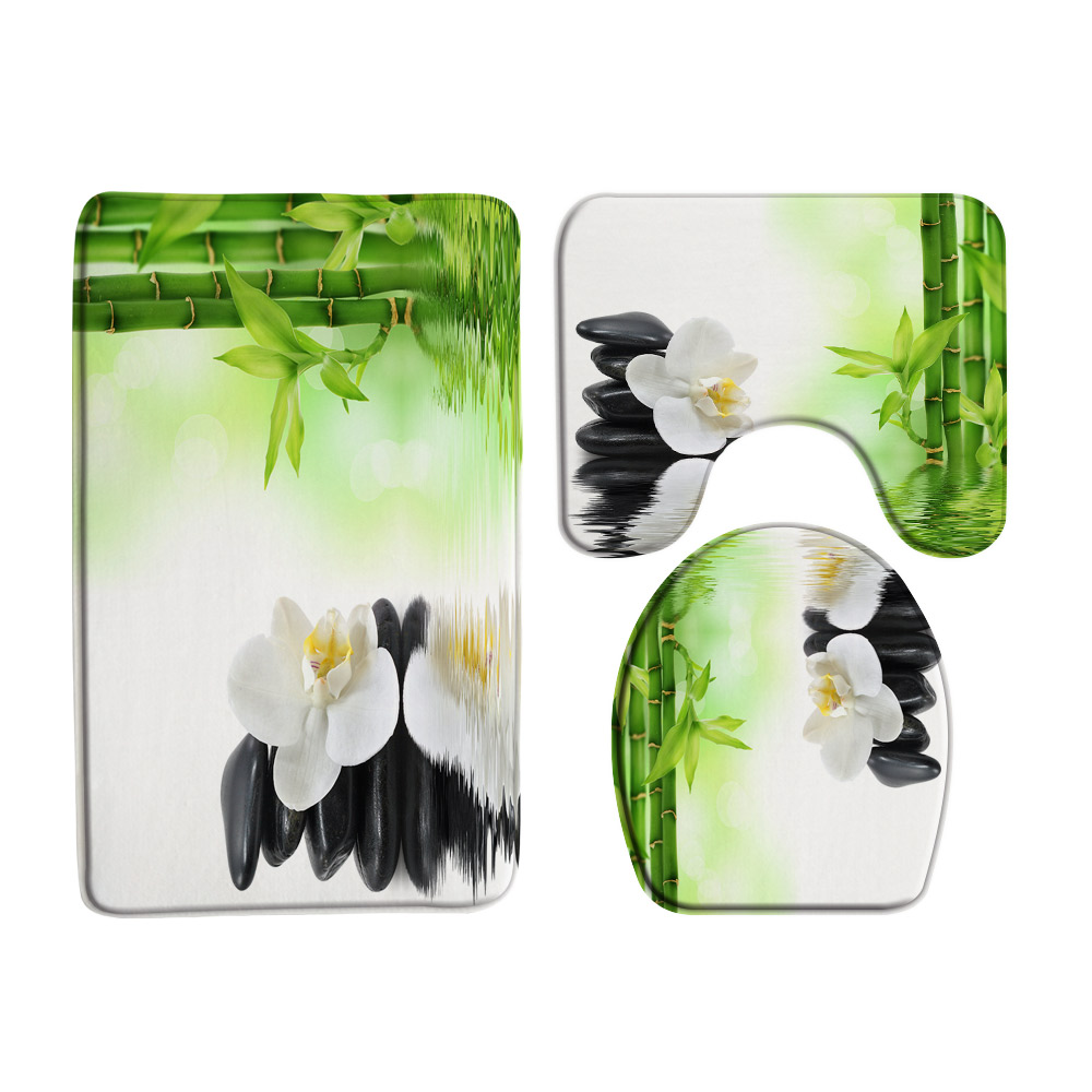 Purple Orchid Zen Bamboo Bath Mat Sets Black Stone Asian Spa Modern
