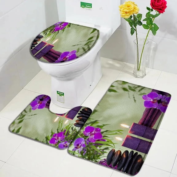 Purple Orchid Zen Bath Mats Sets White Candle Black Massage StAsian Spa Modern Door Rug Home Bathroom Decor Toilet Cover Mat