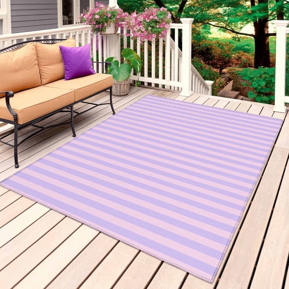 Purple Outdoor Rug for Patio/Deck/Porch, Non-Slip Large Area Rug 3 x 5 Ft, Geometric Vertical Striped Solid Rainbow Indoor Outdoor Rugs Washable Area Rugs, Reversible Camping Rug Carpet Runner