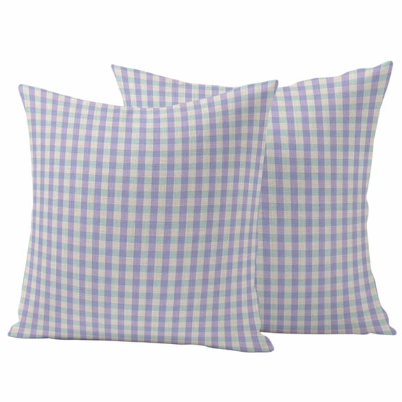 Purple Outdoor Waterproof Pillow Covers, Grid Checkered Plaid Gingham Lattice Trellis Decorative Square Throw Pillowcase Sofa Cushion Sham for Patio/Couch/Chair, 16"x16" 2 Pack