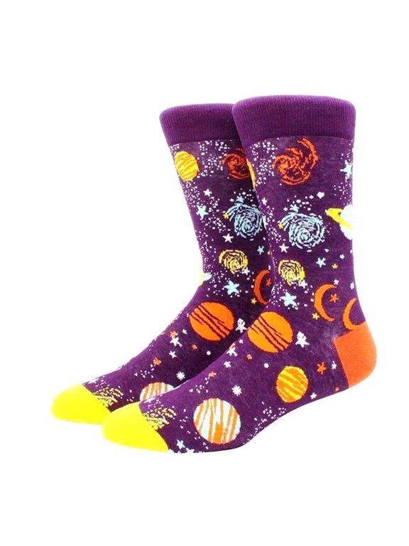Purple Outer Space Socks With Planets (Adult Large - Men's Shoe Sizes 8-12) from the Sock Panda