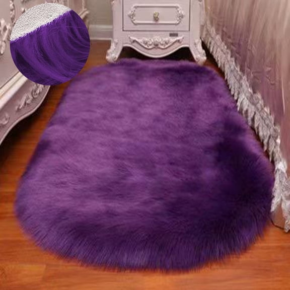 Purple Oval Faux Fur Sheepskin Fuzzy Area Rugs 23 x 59 Inch, Soft Fluffy Machine Washable Shag Rug for Bedroom Living Room Nursery