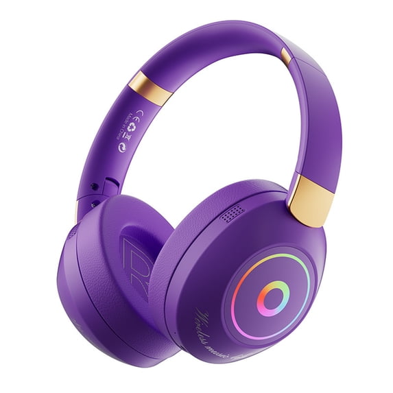 Purple Over Ear Led Light Foldable Bluetooth Headphone Sponge Soft Leather Ear Cover With Wired And Wireless Mode Long Standby Purple