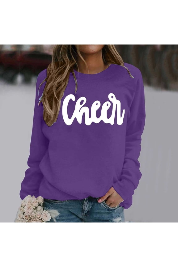 Purple Oversized Sweatshirts for Women Cheer Shirt Football Mom Sweatshirt: Women Cheerleader Shirts Cheer Shirt Mama Embroidered Tops Fall Trendy Outfits