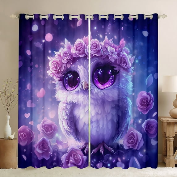 Purple Owl (52Wx63L) 2 Panels 30%-50% Blackout Curtains Cute Bird Curtains Teens Florals Decor Curtains & Drapes,Woodland Animal Window Treatments