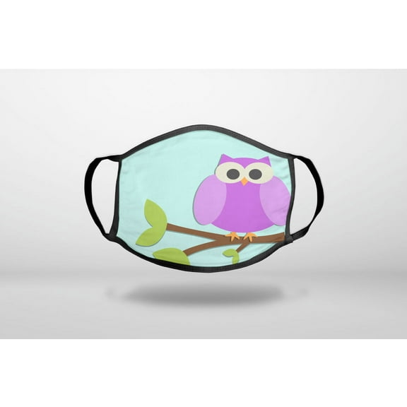 Purple Owl Cartoon - 3-Ply Reusable Soft Cloth Face Covering, Unisex, Cotton Inner Layer
