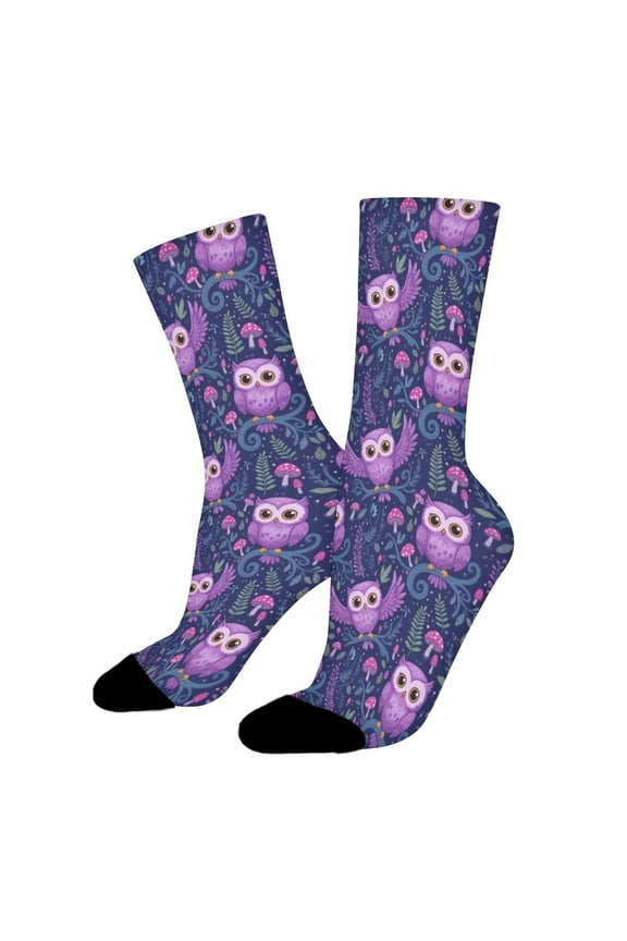Purple Owl Funny Novelty Crew Socks for Women Men Sports