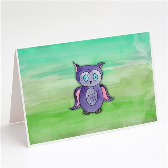 Purple Owl Watercolor Greeting Cards & Envelopes - Pack of 8
