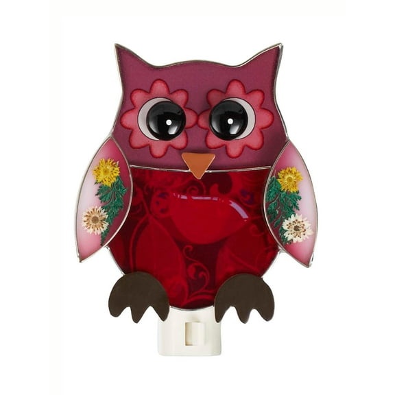 Purple Owl With Dried Flowers NightLight by Ganz
