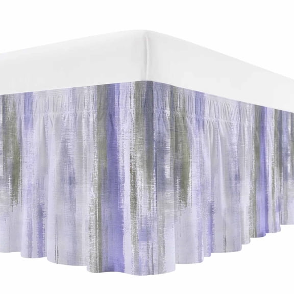 Purple Paint Bed Skirt California King Size 16 Inch Drop, Modern Abstract Lavender Purple Stripes Wrap Around Dust Ruffle Bedskirt with Adjustable Elastic Belt for California King Size Beds