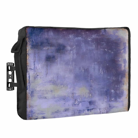 Purple Paint Outdoor TV Cover Abstract Retro Purple Grey Paint Waterproof Weatherproof TV Screen Protector with Remote Control Pocket for 48 to 50 Inch Television Outside