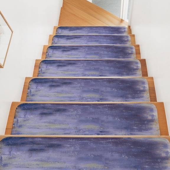 Purple Paint Stair Treads Non Slip for Steps Abstract Retro Purple Grey Paint 15 Pcs Reusable Adhesive Stair Runner Mats for Dogs Elders Carpet Treads Rugs for Staircase 8x30 In