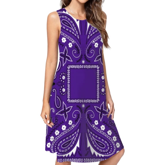 Purple Paisley Bandana Pattern Casual Sleeveless Loose Sundress Dress For Women Summer Dress Daily Woman