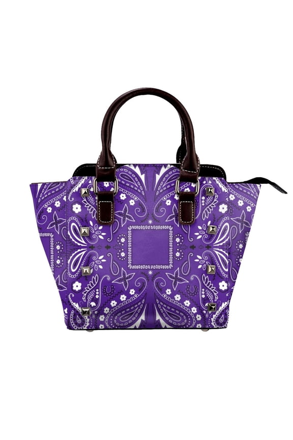 Purple Paisley Bandana Pattern Rivet Fashion One-Shoulder Women's Handbag Tote Bag