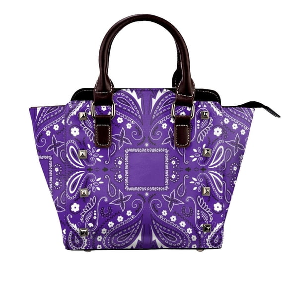 Purple Paisley Bandana Pattern Rivet Fashion One-Shoulder Women's Handbag Tote Bag