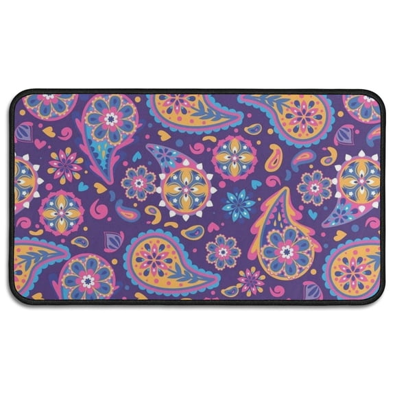 Purple Paisley and Floral Pattern Door Rugs,Washable Non Slip Door Mats Indoor,Decorative Door Mats,Entry Mat Indoor for Entrance,Bedroom,Kitchen,Bathroom,30"x17"