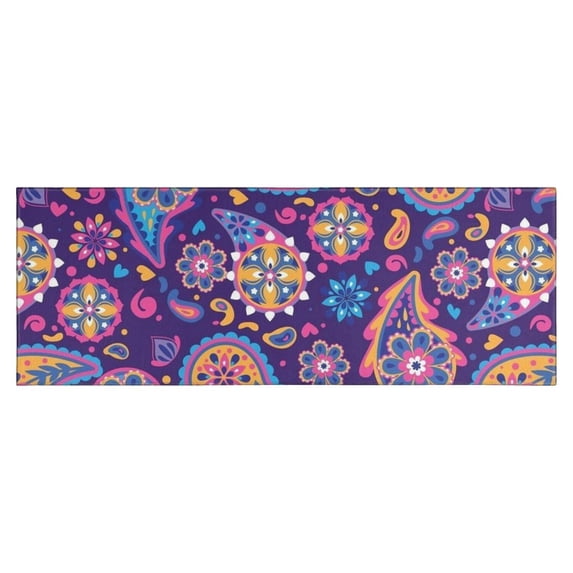 Purple Paisley and Floral Pattern Kitchen Rug Mat,Kitchen Runner Rugs Non Skid Washable,Decorative Kitchen Floor Mats for Kitchen,Sink,Laundry,17"X47"