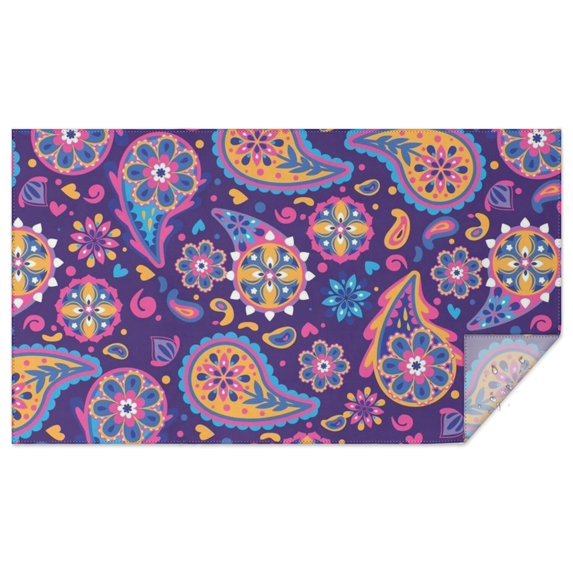 Purple Paisley and Floral Pattern Rectangle Tablecloth 60"x102",Waterproof Polyester Rectangle Table Cloth, Wipeable Spillproof Polyester Tablecloth for Dining, Camping, Indoor and Outdoor