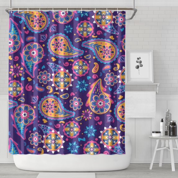 Purple Paisley and Floral Pattern Shower Curtain 72"x84" ,Bathroom Decorative Shower Curtains Set with 12 Hooks,Modern Waterproof Washable Shower Curtain