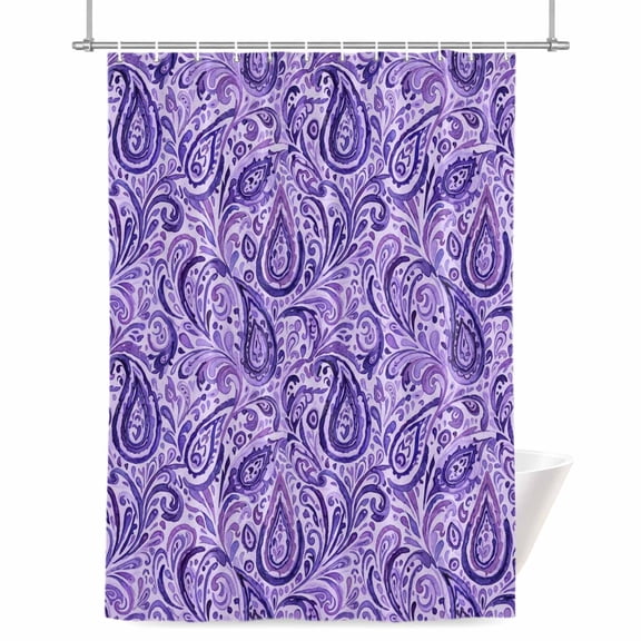 Purple Paisley Floral Shower Curtain, Retro Abstract Watercolor Paisley Floral Waterproof Shower Curtain Set with 12 Hooks Lightweight Bath Curtains Fabric Bathroom Decor 72x84 Inches