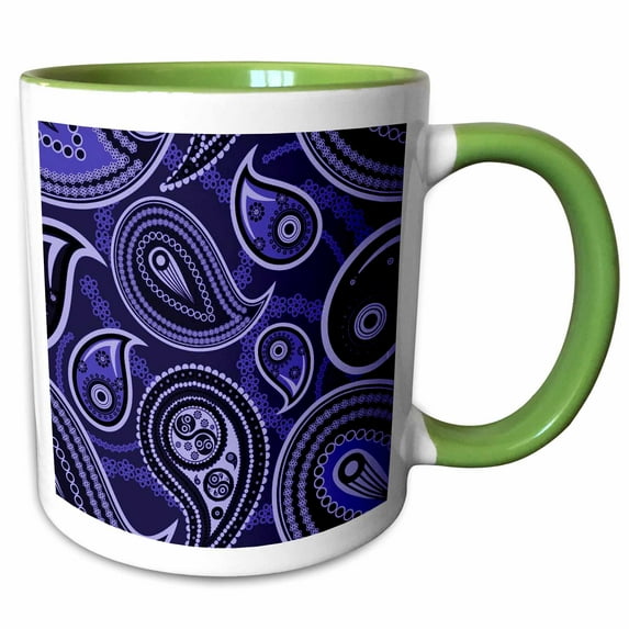 3drose, Purple Paisley Pattern, 11oz Two-tone Green Mug