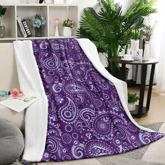 Purple Paisley Pattern Blanket,Comfortable Soft Lamb Wool Throw Blanket,All Season,Warm Lightweight Blankets for Sofa Bed Couch Living Room Chair,50"x60"