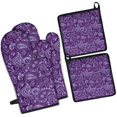 thumbnail image 1 of Purple Paisley Pattern Kitchen Oven Mitt and Pot Holder Sets 4 Pcs for Baking, Cooking and Grilling, Heat Resistant Up To 392 °F, 1 of 7