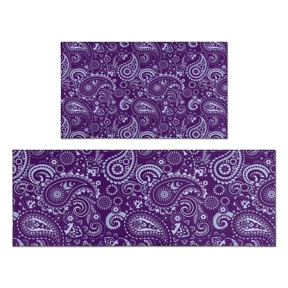 Purple Paisley Pattern Kitchen Rugs Sets Of 2,Anti Fatigue Kitchen Mat Rugs Non Slip Washable,Decorative Kitchen Floor Mats for Kitchen,Sink,Laundry,17"x30"+17"x47"