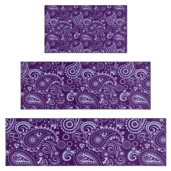Purple Paisley Pattern Kitchen Rugs Sets Of 3,Kitchen Runner Rugs Non Skid Washable,Decorative Kitchen Floor Mats for Kitchen,Sink,Laundry,17"x30"+ 17"x47" + 17"x59"