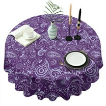 Purple Paisley Pattern Round Tablecloth 60"x60",Wrinkle Wipeable Table Cloth for Kitchen Dining Room Picnic Patio Party