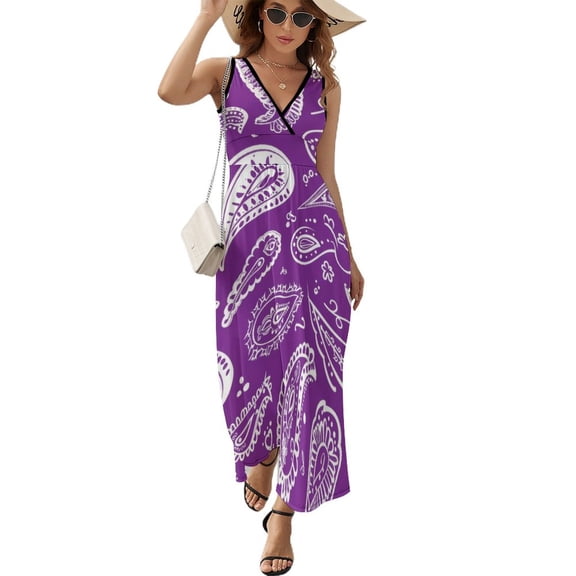 Purple Paisley Pattern White Design Seamless Texture Art Sleeveless Dress Women's Summer Suit Dresses for Women 2025 Luxury Party Dress