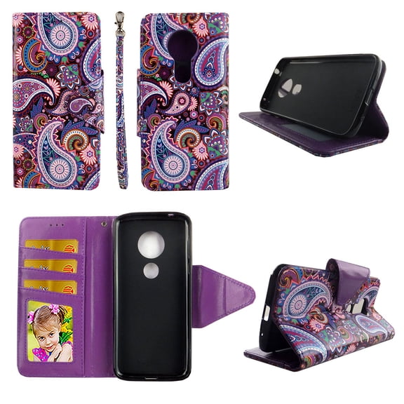 Purple Paisley Wallet Case for Motorola Moto e5 Play 5th Gen Folio Standing Cover Card Slot Money Pocket Magnetic Closure Fashion Flip Pu Leather