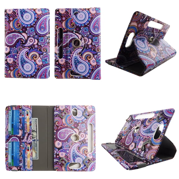 Purple Paisley tablet case 7 inch for Asus Nexus 7" 7inch android tablet cases 360 rotating slim folio stand protector pu leather cover travel e-reader cash slots