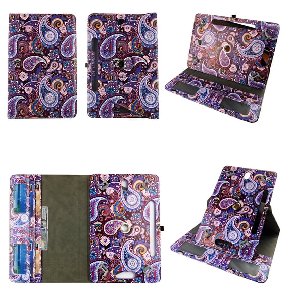 Purple Paisley tablet case 7 inch for Asus Nexus 7" 7inch android tablet cases 360 rotating slim folio stand protector pu leather cover travel e-reader cash slots